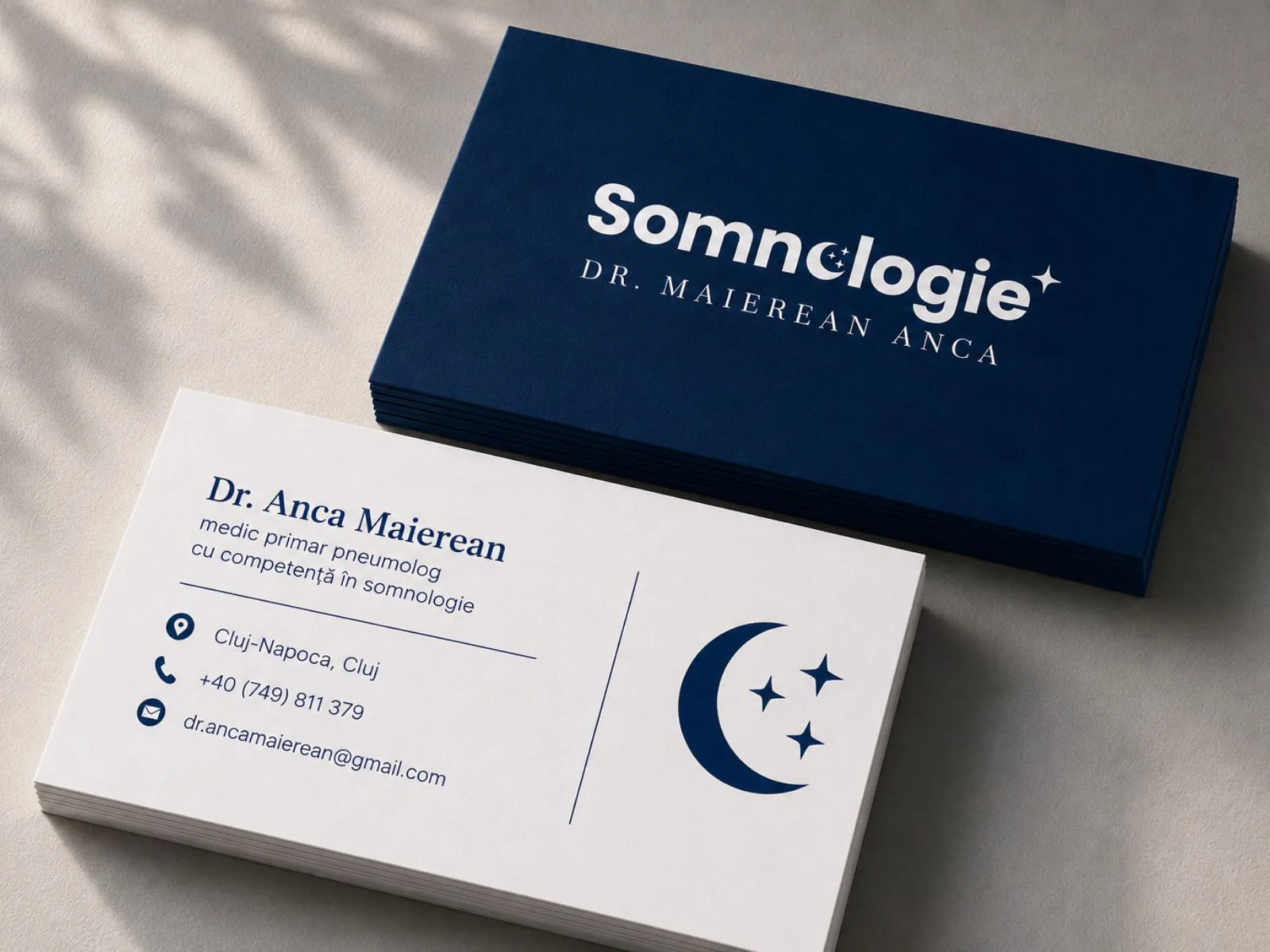 Somnologie Dr. Anca Maierean business card design, front and back
